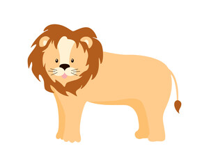 Cute cartoon lion. Vector illustration of an African animal isolated on white.