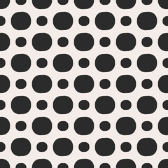 Black dot polka dots. Vector of simple black dots. Large and small dots alternate.