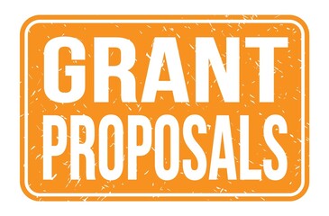 GRANT PROPOSALS, words on orange rectangle stamp sign