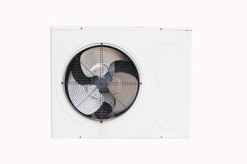 Air old conditioner compressor isolated on white background. Source heat pumps on wall outdoor on...