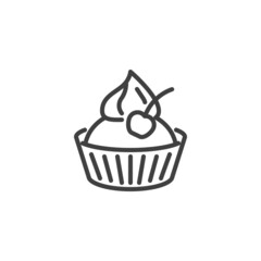 Cupcake with cherry line icon