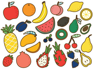 set of fruit cartoon vector icon illustration logo mascot hand drawn concept trandy cartoon	