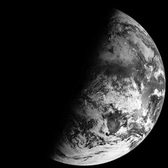 The Earth's solstice, winter solstice, half earth night time, black and white world photo. HD black background image of earth. Elements of this image furnished by NASA