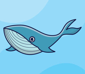 cute whale on the ocean cartoon vector icon illustration logo mascot hand drawn concept trandy cartoon	