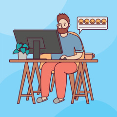 style working from home cartoon vector icon illustration logo mascot hand drawn concept trandy cartoon	