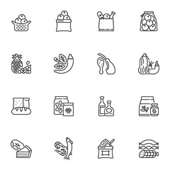Grocery store line icons set