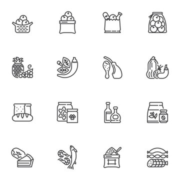 Grocery store line icons set