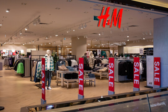 H&M store. H & M Hennes & Mauritz AB is a Swedish multinational retail-clothing company, known for its fast-fashion clothing. Minsk, Belarus - February, 2022