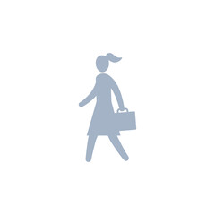 Business woman walking with a bag, Vector silhouette icon illustration.	