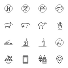 Islamic religion line icons set