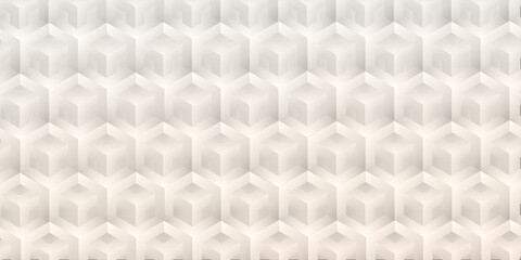 Abstract background with white seamless pattern with shapes in hexagons design. Set of abstract black and white 3d geometric seamless patterns. Isometric hexagonal cubes optical illusion .