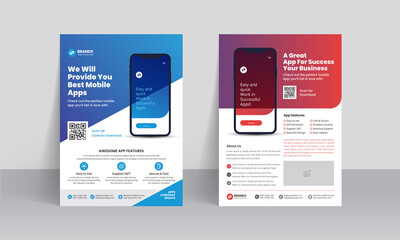 Mobile app promotion flyer brochure cover template with creative layout - obrazy, fototapety, plakaty