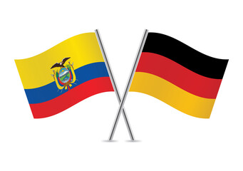 Ecuador and Germany crossed flags. Ecuadoran and German flags, isolated on white background. Vector icon set. Vector illustration.