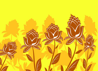 


Color image of stylized flowers. Stamp, print on fabric, design, background.
Vector drawing.
