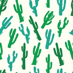 Seamless pattern with green cactuses