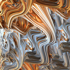 3d waves, orange, white and silver colors. Abstract 3d background