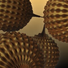 Four big brown 3d spheres with uneven surface, abstract 3d background