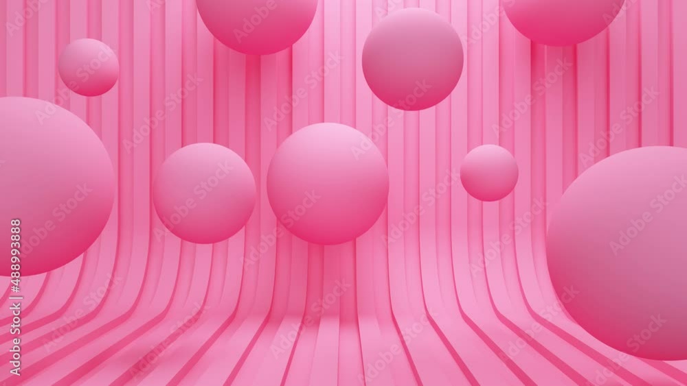 Poster abstract background pink line and flying balls. abstract loop animation