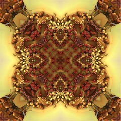 Abstract 3d illustration, brown and beige colors. Symmetrical and fractal pattern