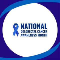 National Colorectal Cancer Awareness Month, Poster or banner design, Blue Ribbon Icon. Simple vector illustration.