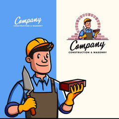 Retro Vintage Classic Construction Masonry Mascot Logo Vector Icon Illustration