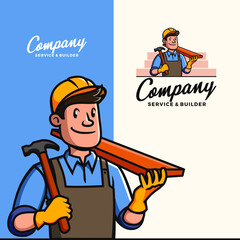 Retro Vintage Classic Service Builder Mascot Logo Vector Icon Illustration