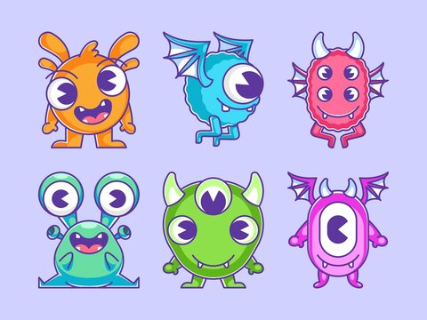 Collection of cute monster character designs