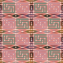 Ethnic, linear drawing on a multicolored abstract background