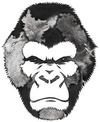 Obraz premium black and white monochrome painting with water and ink draw monkey illustration