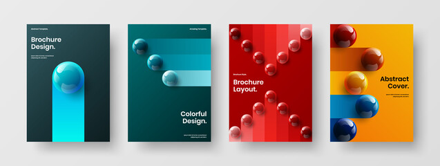 Amazing booklet design vector layout composition. Minimalistic 3D balls postcard illustration set.