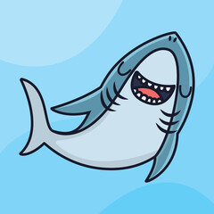happy shark on the ocean cartoon vector icon illustration logo mascot hand drawn concept trandy cartoon	