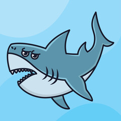 happy shark on the ocean cartoon vector icon illustration logo mascot hand drawn concept trandy cartoon	
