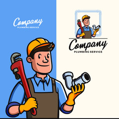 Retro Vintage Classic Plumbing Service Mascot Logo Vector Icon Illustration