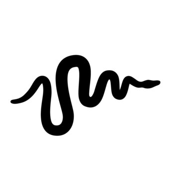 Black silhouettes of snakes crawling on a white background. Serpent crawling. Flat vector graphic illustration. Simple silhouette illustration.