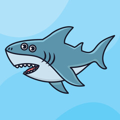 happy shark on the ocean cartoon vector icon illustration logo mascot hand drawn concept trandy cartoon	