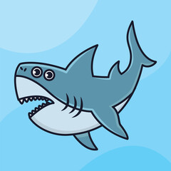 happy shark on the ocean cartoon vector icon illustration logo mascot hand drawn concept trandy cartoon	