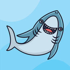 happy shark on the ocean cartoon vector icon illustration logo mascot hand drawn concept trandy cartoon	