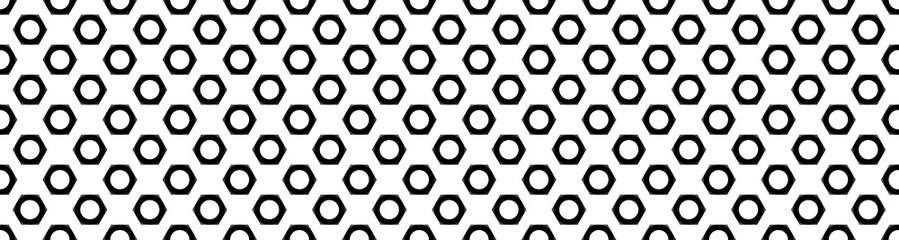 Seamless pattern. Image of a nut on a white background. black hexagon. Banner for insertion into site. 3d rendering. 3d image.