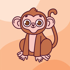happy cute  monkey cartoon vector icon illustration logo mascot hand drawn concept trandy cartoon	
