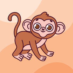 happy cute  monkey cartoon vector icon illustration logo mascot hand drawn concept trandy cartoon	
