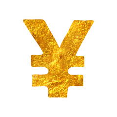 Obraz premium Hand drawn gold foil texture icon Japan Yen symbol