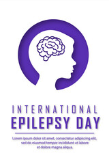 World International Epilepsy Day. White poster with a silhouette of a boy. Vector illustration in paper cut style