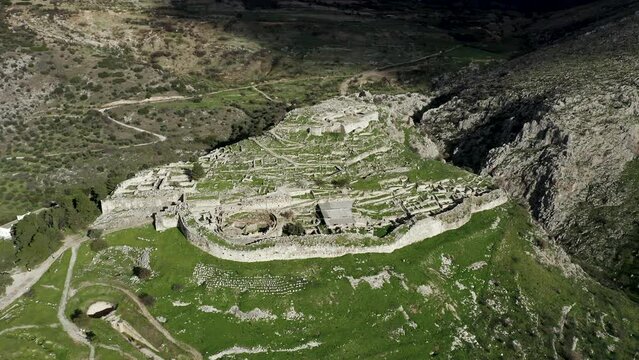 Drone view of archaeological site of Mycenae