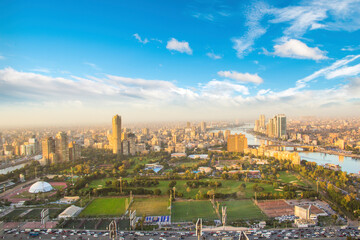 Beautiful view of the center of Cairo and Zamalek island from the Cairo Tower in Cairo, Egypt