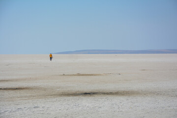 Salt Lake in Aksaray, Turkey.  Minimalist concept with space for ad or advertisement text.