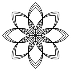 design element of eight symmetrical petals, logo, black outline highlighted on a white background, illustration vector