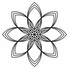 design element of eight symmetrical petals, logo, black outline highlighted on a white background, illustration vector