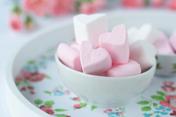 Heart shaped Marshmallow in a bowl