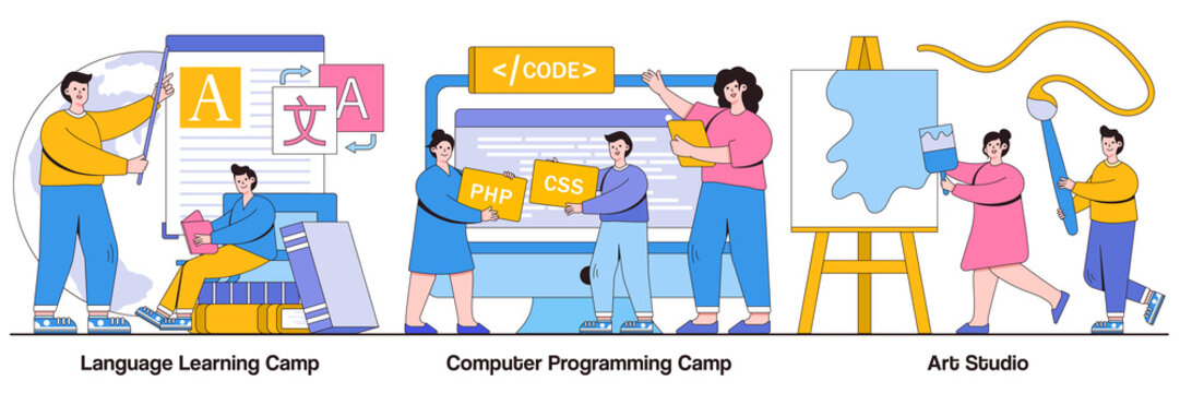Language Learning, Computer Programming Camp and Art Studio Illustrated Pack