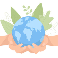 Earth hour. Hands holding planet. Flat illustration